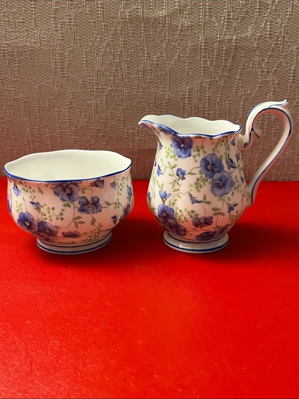 Royal Albert 1920s Blue Pansy Petite Creamer Sugar Bowl Set England MINT!